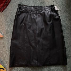 Black Leather Knee Length Skirt